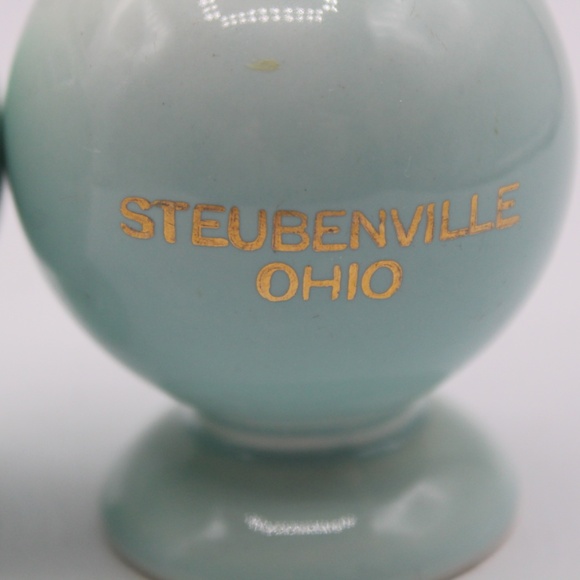 Vintage Taylor Smith LuRay Ceramic Pastel Turquoise Ohio State Shaker Set / USA - Picture 7 of 7